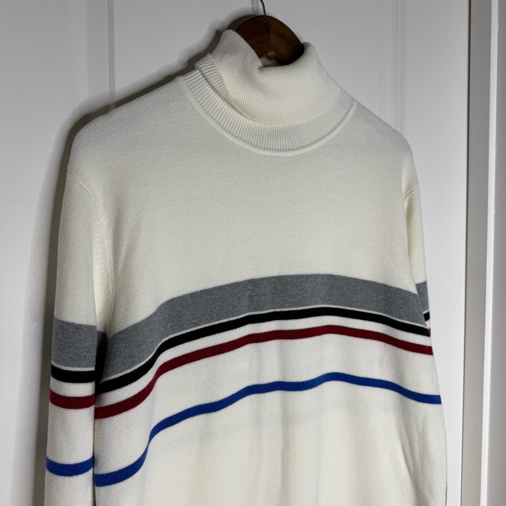 Eddie Bauer Turtle Neck Striped Knit Sweater L Tall‎ 100%Cotton Style 2562